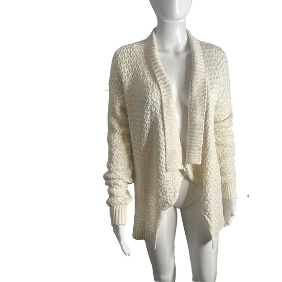 Loft Chunky Knit Cardigan Women's Large Shawl Collar Lagenlook Cream Cottagecore - Picture 3 of 11